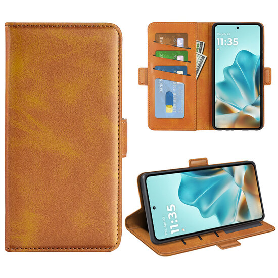 Motorola Edge 60 / Motorola Edge 60 Fusion Hoesje - MobyDefend Luxe Wallet Book Case (Sluiting Zijkant) - Lichtbruin