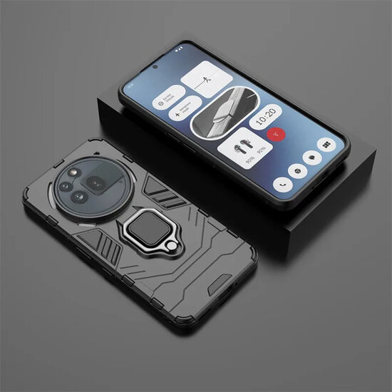 Nothing Phone (3a) Pro Hoesje - MobyDefend Dubbelgelaagde Pantsercase Met Standaard - Zwart