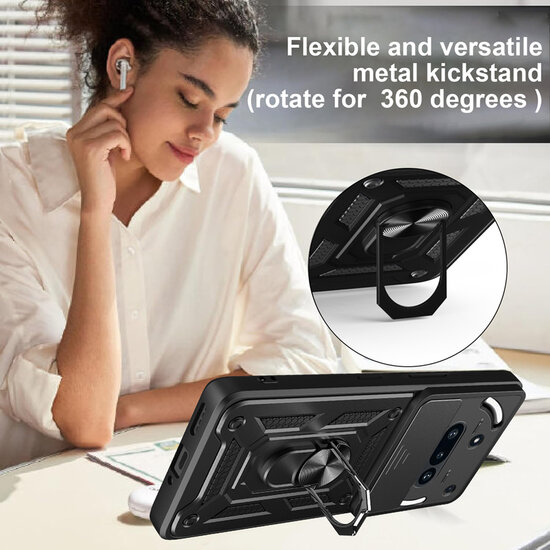 Nothing Phone (3a) Hoesje - MobyDefend Pantsercase Met Draaibare Ring - Zwart