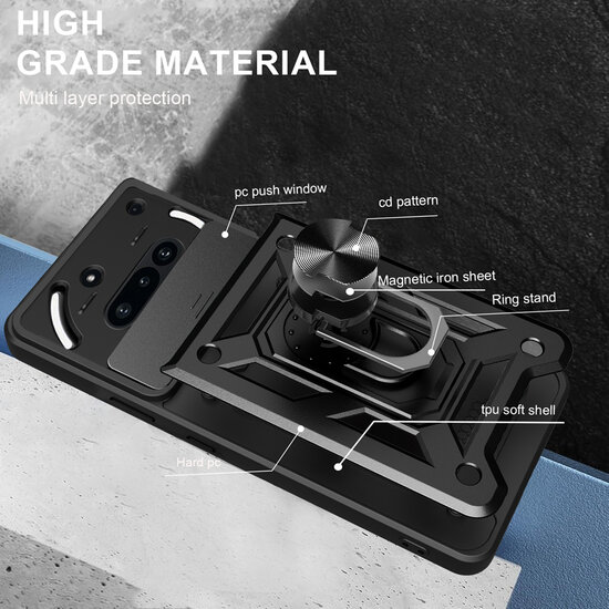 Nothing Phone (3a) Hoesje - MobyDefend Pantsercase Met Draaibare Ring - Zwart