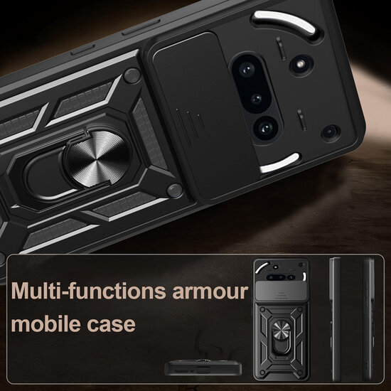 Nothing Phone (3a) Hoesje - MobyDefend Pantsercase Met Draaibare Ring - Zwart