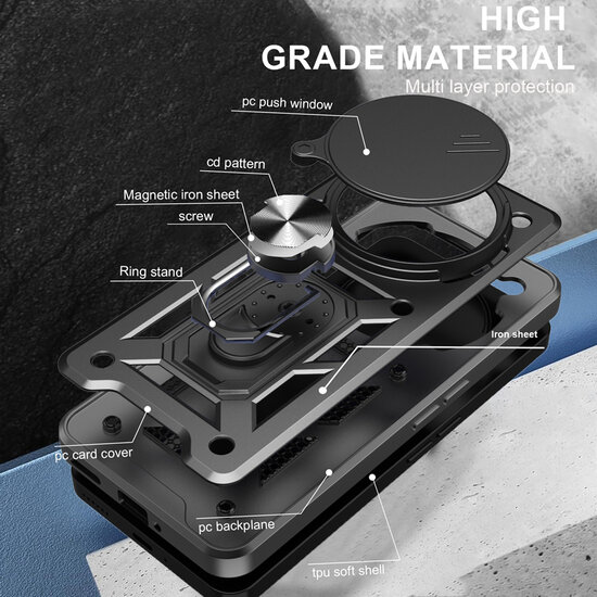 Nothing Phone (3a) Pro Hoesje - MobyDefend Pantsercase Met Draaibare Ring - Zwart