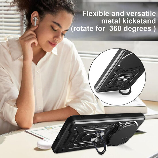 Nothing Phone (3a) Pro Hoesje - MobyDefend Pantsercase Met Draaibare Ring - Zwart