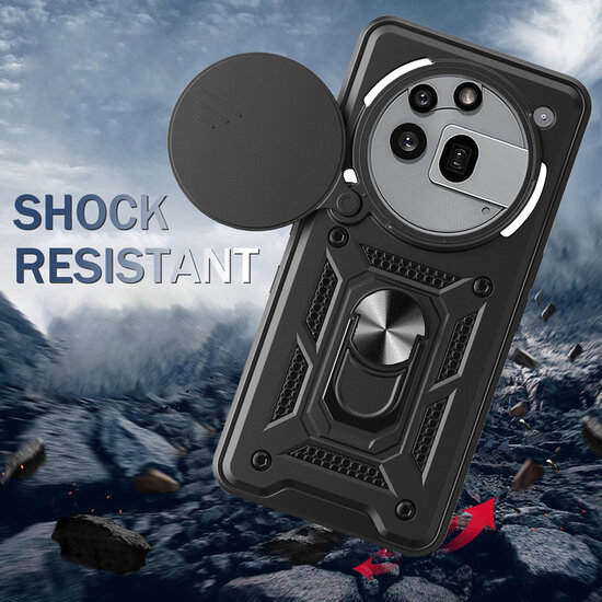 Nothing Phone (3a) Pro Hoesje - MobyDefend Pantsercase Met Draaibare Ring - Zwart