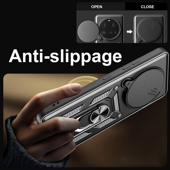 Xiaomi 15 Ultra Hoesje - MobyDefend Pantsercase Met Draaibare Ring - Rood