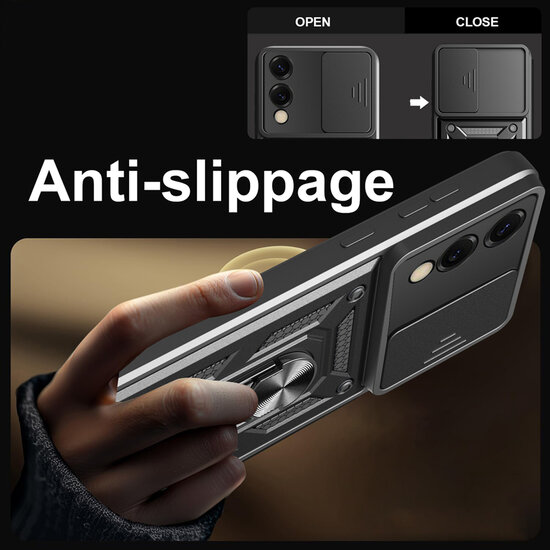 Samsung Galaxy S25 Edge Hoesje - MobyDefend Pantsercase Met Draaibare Ring - Rood