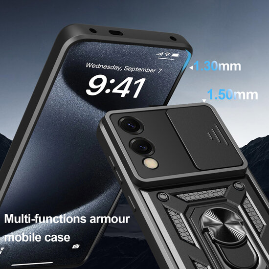 Samsung Galaxy S25 Edge Hoesje - MobyDefend Pantsercase Met Draaibare Ring - Rood