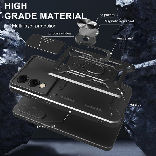 Samsung Galaxy S25 Edge Hoesje - MobyDefend Pantsercase Met Draaibare Ring - Zilvergrijs
