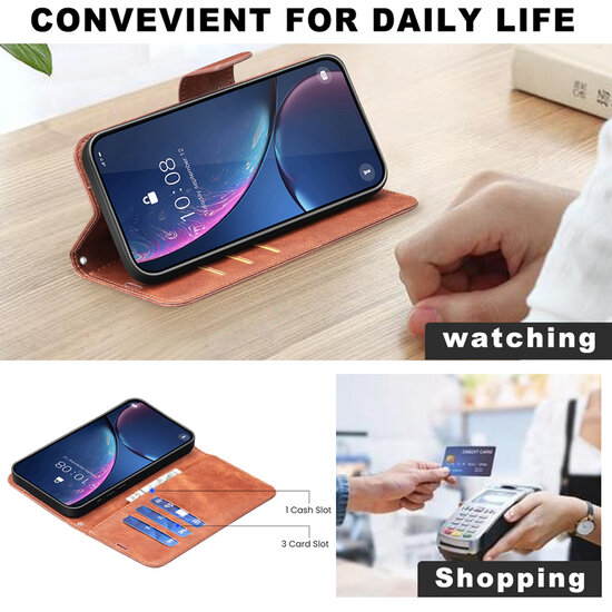 Samsung Galaxy S25 Edge Hoesje - MobyDefend Wallet Book Case Met Koord - Bruin