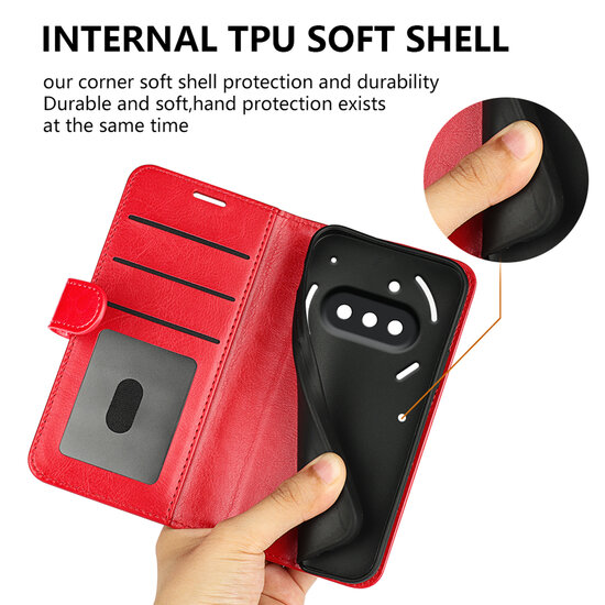 Nothing Phone (3a) Hoesje - MobyDefend Wallet Book Case (Sluiting Achterkant) - Rood