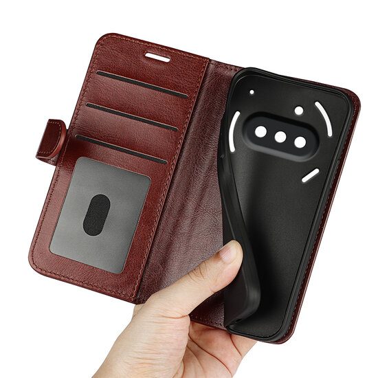 Nothing Phone (3a) Hoesje - MobyDefend Wallet Book Case (Sluiting Achterkant) - Bruin