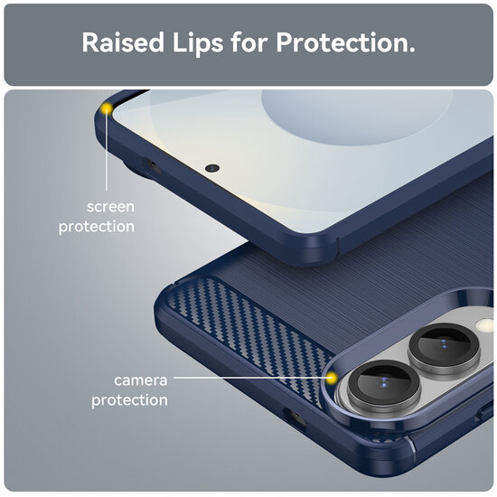 Samsung Galaxy S25 Edge Hoesje - MobyDefend TPU Backcover - Geborstelde Metaal &amp; Carbon-Look - Blauw