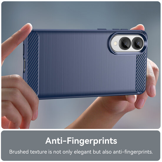 Samsung Galaxy S25 Edge Hoesje - MobyDefend TPU Backcover - Geborstelde Metaal &amp; Carbon-Look - Blauw
