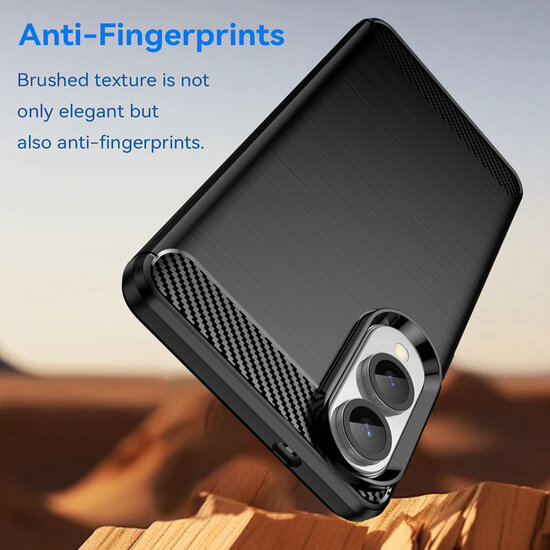 Samsung Galaxy S25 Edge Hoesje - MobyDefend TPU Backcover - Geborstelde Metaal &amp; Carbon-Look - Zwart