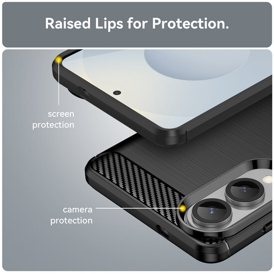 Samsung Galaxy S25 Edge Hoesje - MobyDefend TPU Backcover - Geborstelde Metaal &amp; Carbon-Look - Zwart
