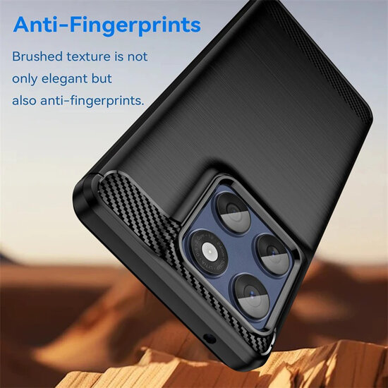 Motorola Edge 60 / Motorola Edge 60 Fusion Hoesje - MobyDefend TPU Backcover - Geborstelde Metaal &amp; Carbon-Look - Zwart