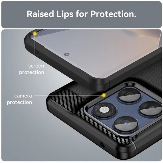 Motorola Edge 60 / Motorola Edge 60 Fusion Hoesje - MobyDefend TPU Backcover - Geborstelde Metaal &amp; Carbon-Look - Zwart