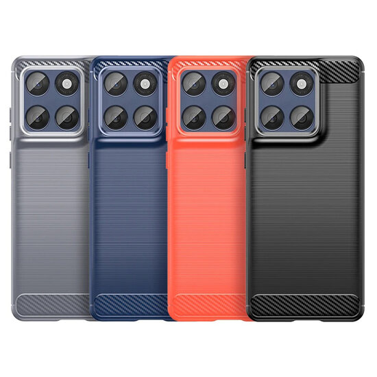 Motorola Edge 60 / Motorola Edge 60 Fusion Hoesje - MobyDefend TPU Backcover - Geborstelde Metaal &amp; Carbon-Look - Zwart