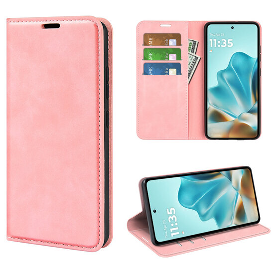 Motorola Edge 60 / Motorola Edge 60 Fusion Hoesje - MobyDefend Luxe Wallet Bookcase (Magnetische Sluiting) - Roze