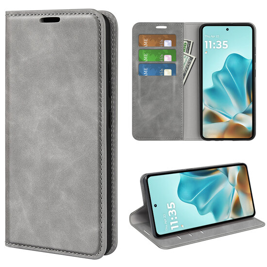 Motorola Edge 60 / Motorola Edge 60 Fusion Hoesje - MobyDefend Luxe Wallet Bookcase (Magnetische Sluiting) - Grijs