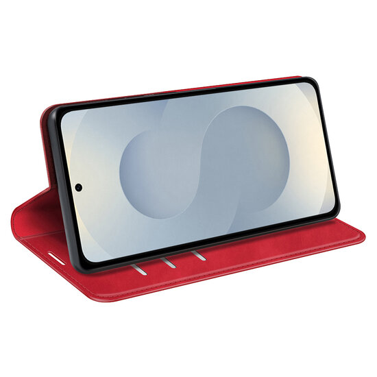 Samsung Galaxy S25 Edge Hoesje - MobyDefend Luxe Wallet Bookcase (Magnetische Sluiting) - Rood