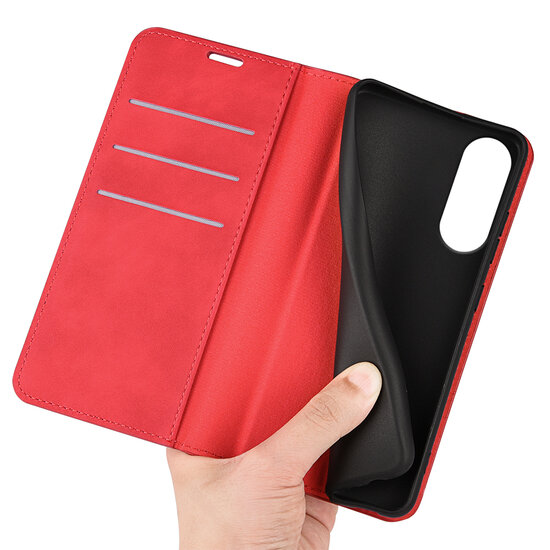 Samsung Galaxy S25 Edge Hoesje - MobyDefend Luxe Wallet Bookcase (Magnetische Sluiting) - Rood