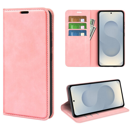 Samsung Galaxy S25 Edge Hoesje - MobyDefend Luxe Wallet Bookcase (Magnetische Sluiting) - Roze