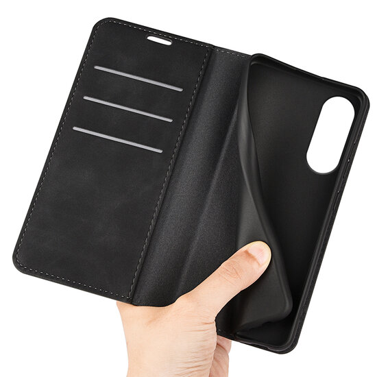 Samsung Galaxy S25 Edge Hoesje - MobyDefend Luxe Wallet Bookcase (Magnetische Sluiting) - Zwart