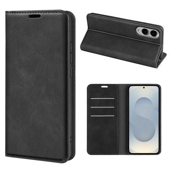 Samsung Galaxy S25 Edge Hoesje - MobyDefend Luxe Wallet Bookcase (Magnetische Sluiting) - Zwart