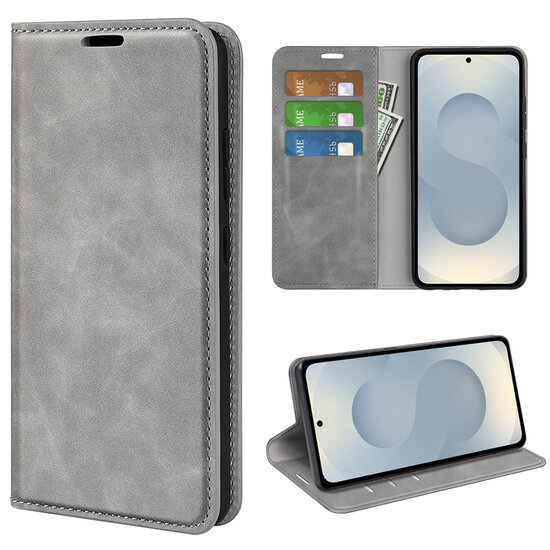 Samsung Galaxy S25 Edge Hoesje - MobyDefend Luxe Wallet Bookcase (Magnetische Sluiting) - Grijs