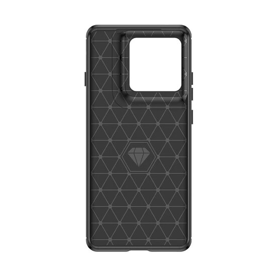 Motorola Edge 60 Pro Hoesje - MobyDefend TPU Backcover - Geborstelde Metaal &amp; Carbon-Look - Zwart