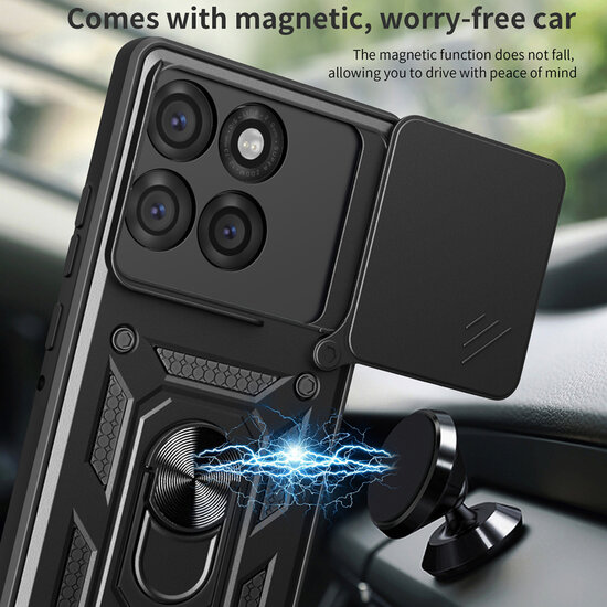 Motorola Edge 60 Pro Hoesje - MobyDefend Pantsercase Met Draaibare Ring - Zwart