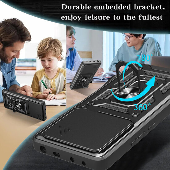 Motorola Edge 60 / Motorola Edge 60 Fusion Hoesje - MobyDefend Pantsercase Met Draaibare Ring - Zwart