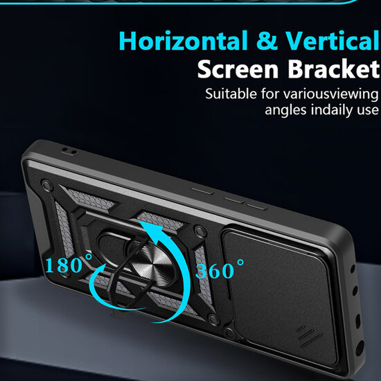 Motorola Edge 60 / Motorola Edge 60 Fusion Hoesje - MobyDefend Pantsercase Met Draaibare Ring - Zwart