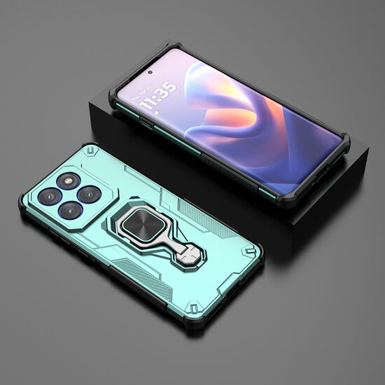 Motorola Edge 60 Pro Hoesje - MobyDefend Dubbelgelaagde Pantsercase Met Standaard - Turquoise