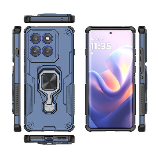 Motorola Edge 60 Pro Hoesje - MobyDefend Dubbelgelaagde Pantsercase Met Standaard - Blauw