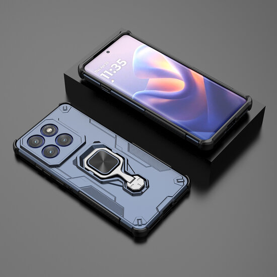 Motorola Edge 60 Pro Hoesje - MobyDefend Dubbelgelaagde Pantsercase Met Standaard - Blauw