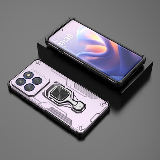 Motorola Edge 60 Pro Hoesje - MobyDefend Dubbelgelaagde Pantsercase Met Standaard - Roze