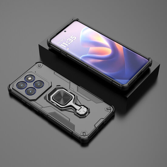 Motorola Edge 60 Pro Hoesje - MobyDefend Dubbelgelaagde Pantsercase Met Standaard - Zwart