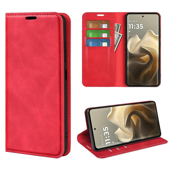 Motorola Edge 60 Pro Hoesje - MobyDefend Luxe Wallet Bookcase (Magnetische Sluiting) - Rood
