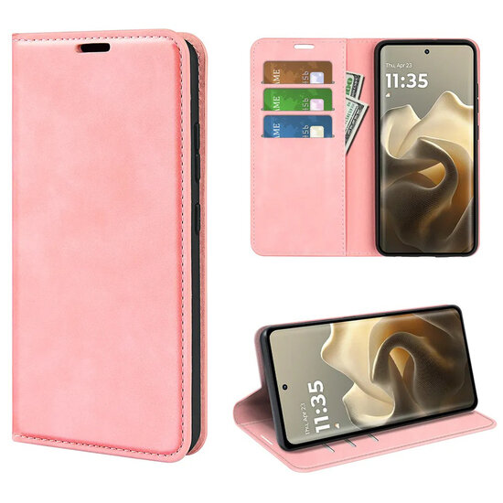 Motorola Edge 60 Pro Hoesje - MobyDefend Luxe Wallet Bookcase (Magnetische Sluiting) - Roze