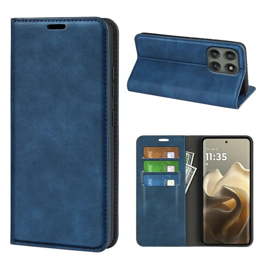Motorola Edge 60 Pro Hoesje - MobyDefend Luxe Wallet Bookcase (Magnetische Sluiting) - Blauw