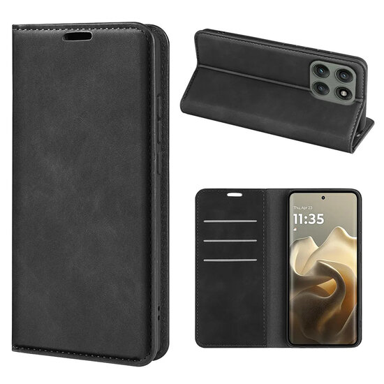 Motorola Edge 60 Pro Hoesje - MobyDefend Luxe Wallet Bookcase (Magnetische Sluiting) - Zwart