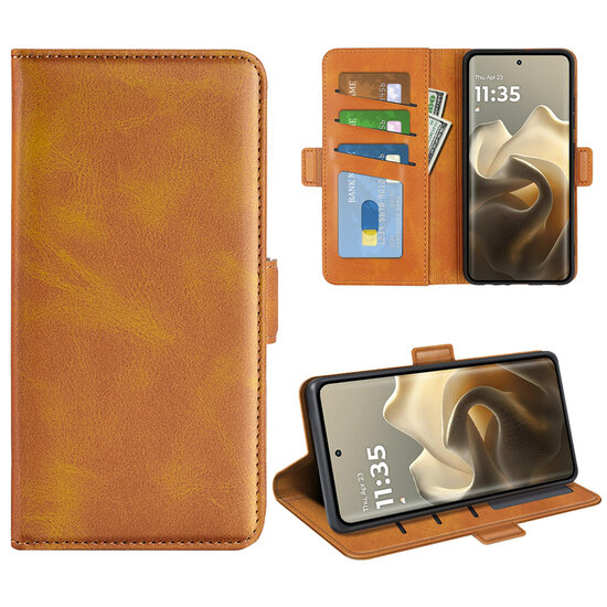 Motorola Edge 60 Pro Hoesje - MobyDefend Luxe Wallet Book Case (Sluiting Zijkant) - Lichtbruin