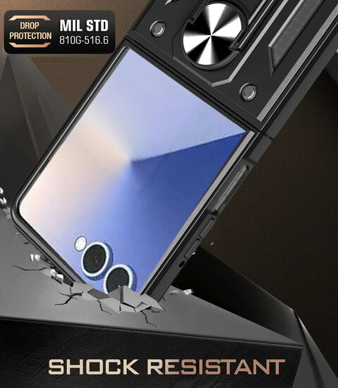 Samsung Galaxy Z Flip 7 Hoesje - MobyDefend Pantsercase Met Draaibare Ring - Blauw