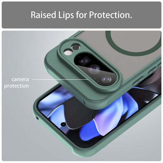 Google Pixel 10 Pro Hoesje - MobyDefend MagSafe Case Mat Transparant Met Gekleurde Rand - Groen