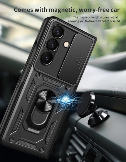 Samsung Galaxy Z Fold 7 Hoesje - MobyDefend Pantsercase Met Draaibare Ring - Zwart