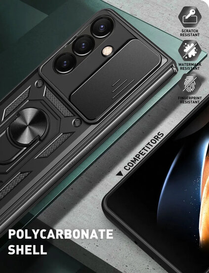 Samsung Galaxy Z Fold 7 Hoesje - MobyDefend Pantsercase Met Draaibare Ring - Zwart