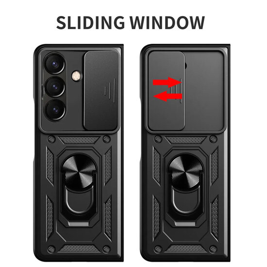Samsung Galaxy Z Fold 7 Hoesje - MobyDefend Pantsercase Met Draaibare Ring - Zwart