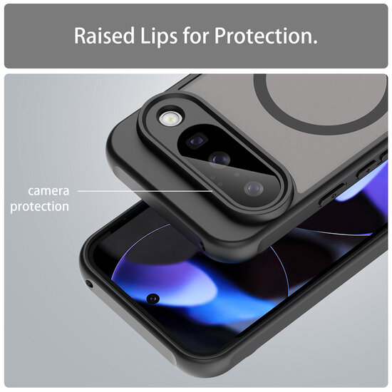 Google Pixel 10 Hoesje - MobyDefend MagSafe Case Mat Transparant Met Gekleurde Rand - Zwart